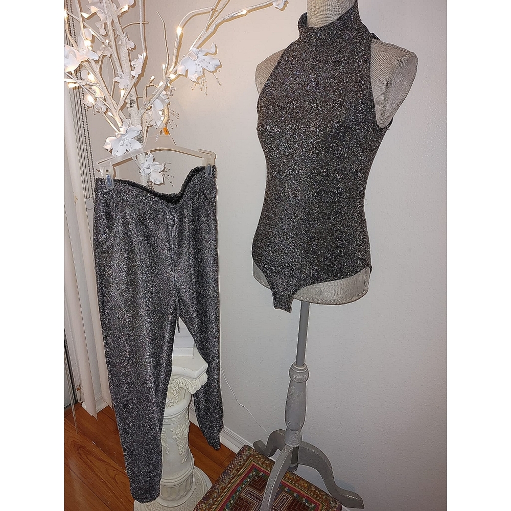 H& Silver Glitter Bodysuit with Pants Set